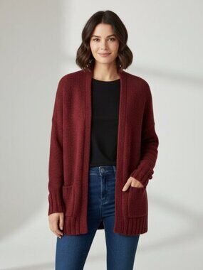 Talula Aritzia Women's Lenox Cardigan Sweater Knit Cashmere Wool Burgundy